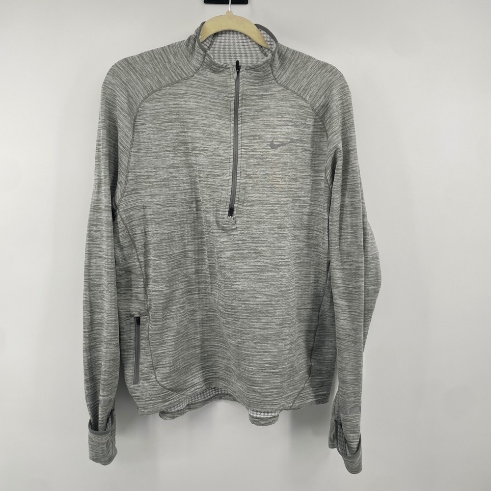 Nike Dri-FIT 1/4 Zip Pullover Women Large Grey Space Dye Running Top